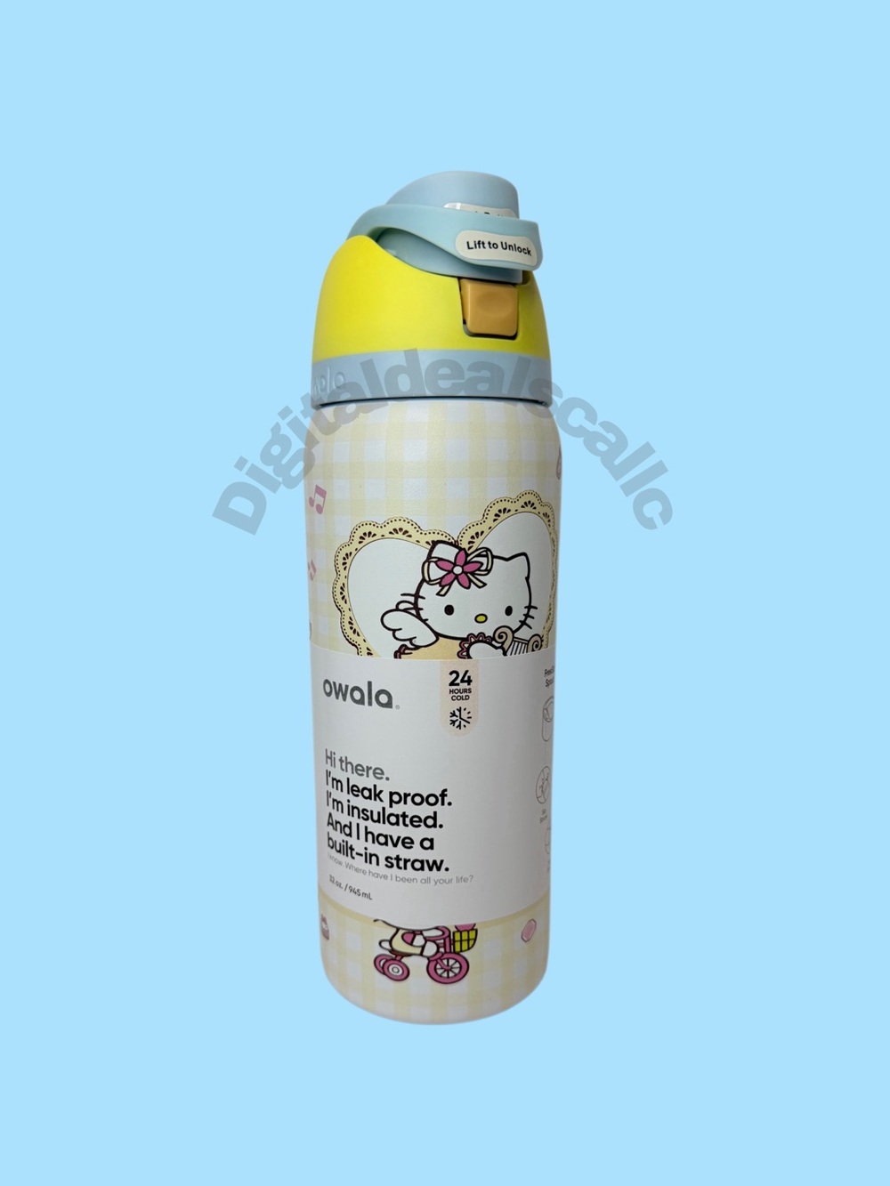 Owala FreeSip Hello Kitty Angel Rare Yellow Blue Tumbler New straw